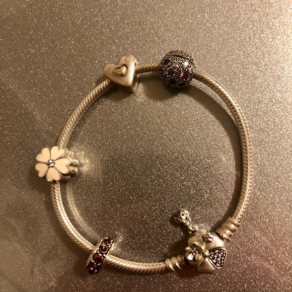 Pandora charm bracelet with 3 charms. Worn only once. - Picture 2 of 3